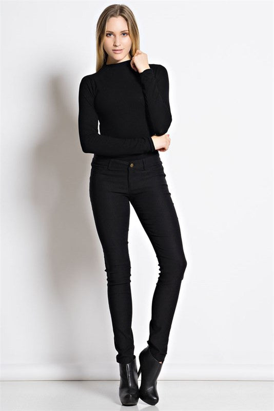 THE MYSTYLEMODE BLACK LONG SLEEVE RIBBED FUNNEL NECK BODYSUIT