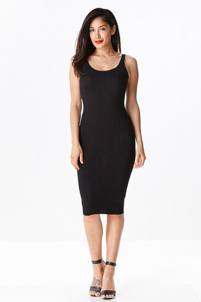 THE MYSTYLEMODE BLACK KNIT RIBBED TANK MIDI DRESS