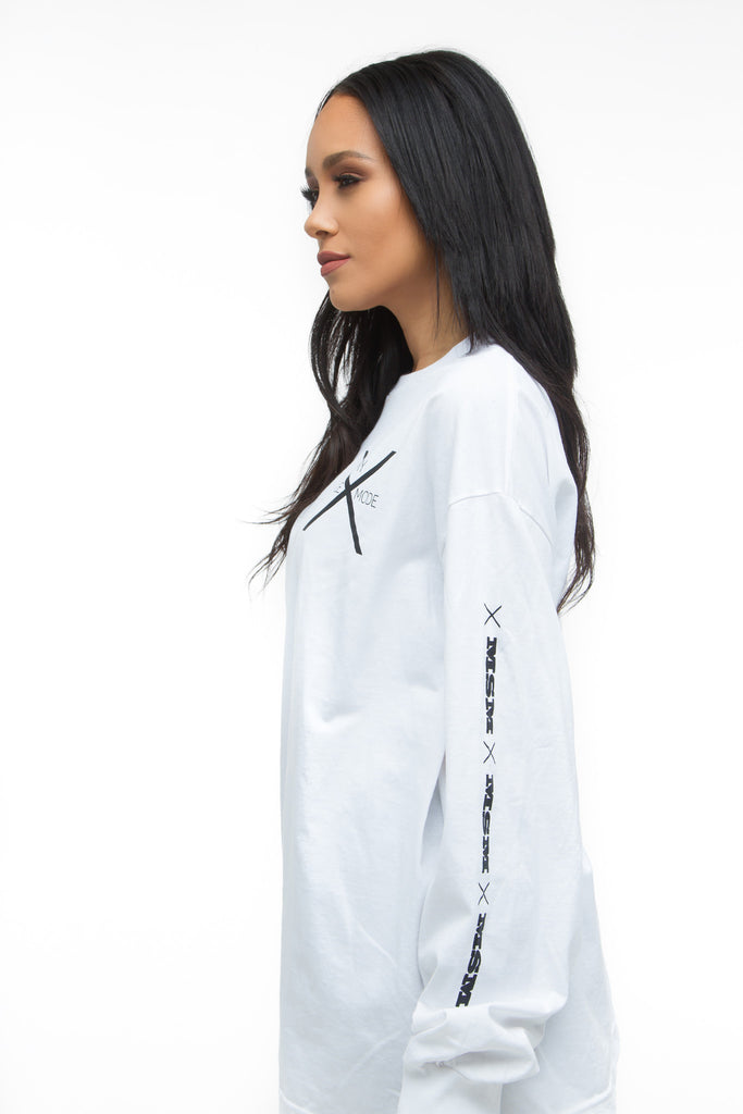 THE MYSTYLEMODE MENSWEAR WHITE MSM LOGO LONG SLEEVE TEE