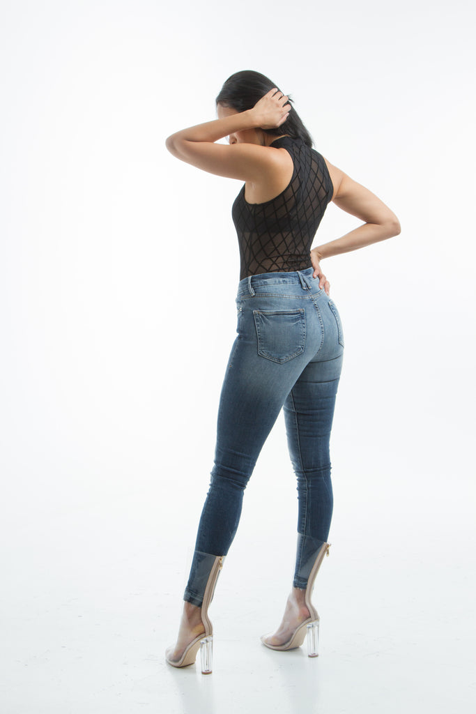 THE MYSTYLEMODE BLACK DIAMOND MESH SLEEVELESS BODYSUIT