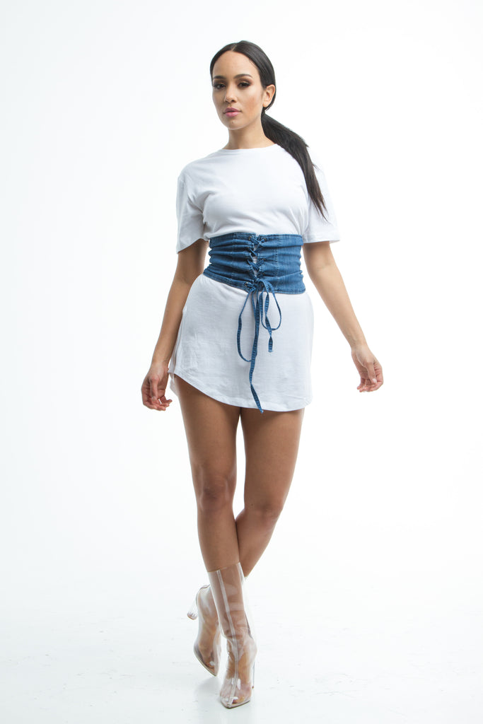 FINAL SALE- THE MYSTYLEMODE BLUE WASHED DENIM CORSET BELT