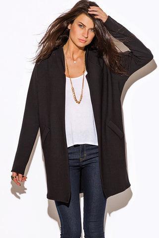 THE MYSTYLEMODE BLACK SUEDE CHIFFON SLEEVED TRENCH