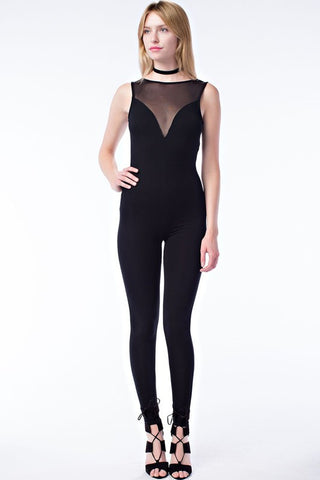 THE MYSTYLEMODE BLACK WITH DEEP SIDE LACE UP JUMPSUIT
