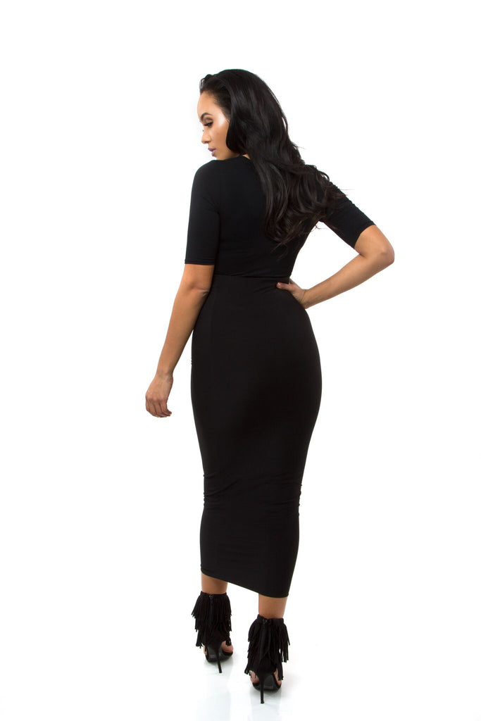 THE MYSTYLEMODE BLACK V NECK 3/4 SLEEVE BODYSUIT