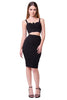 THE MYSTYLEMODE BLACK TWO PIECE FITTED BUSTIER CROP TOP AND PENCIL SKIRT SET