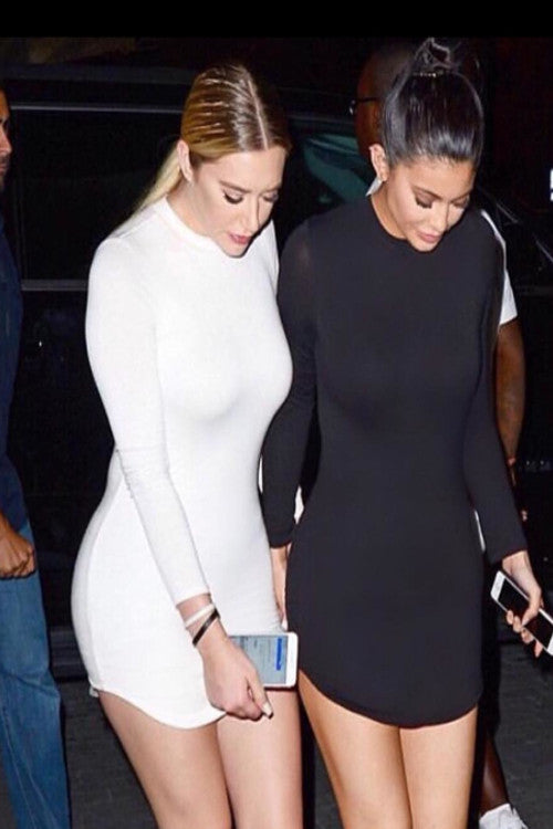 THE MYSTYLEMODE WHITE FUNNEL NECK LONG SLEEVE MINI DRESS