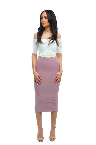 THE MYSTYLEMODE MAUVE ESSENTIAL DOUBLE LINED MOCK NECK MIDI DRESS