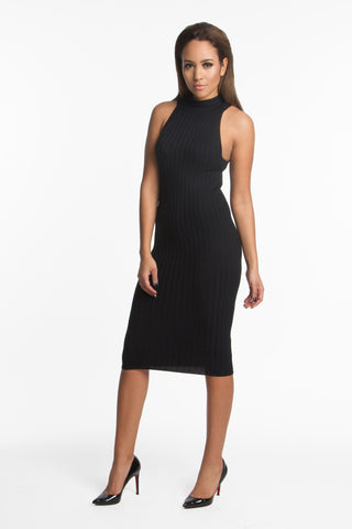 THE MYSTYLEMODE BLACK DOUBLE LINED STRAPLESS MIDI DRESS