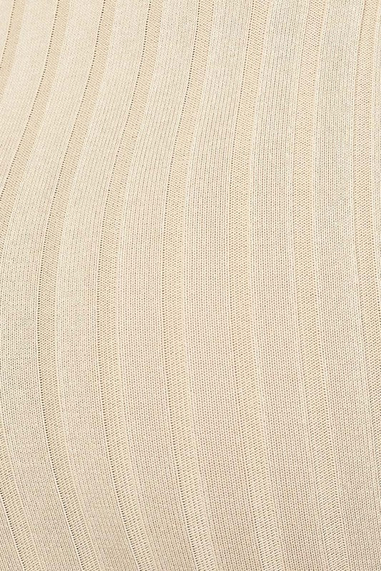 THE MYSTYLEMODE TAUPE RIBBED LONG SLEEVE KNEE LENGTH DRESS