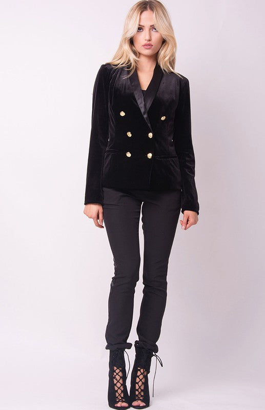 THE MYSTYLEMODE BLACK VELVET TUXEDO CROPPED JACKET