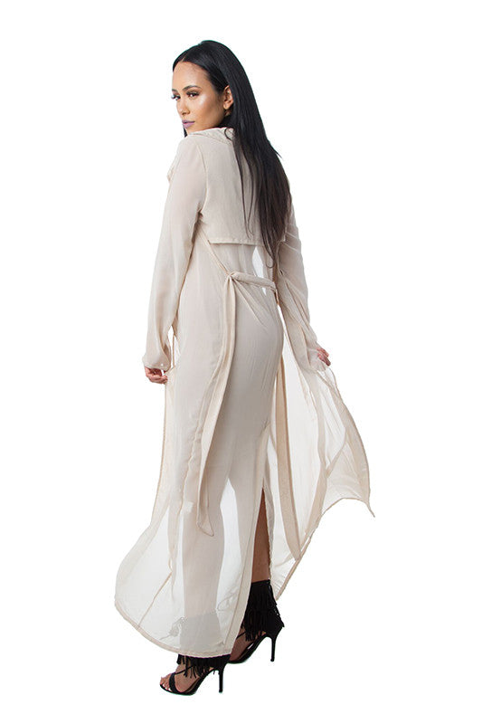 THE MYSTYLEMODE NUDE LIGHTWEIGHT CHIFFON TRENCH