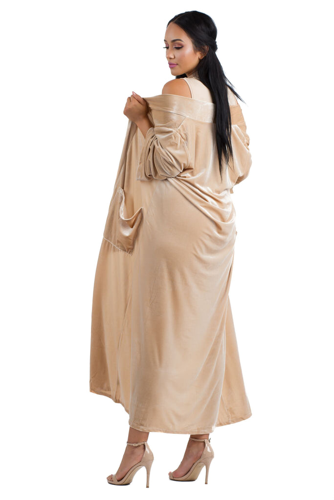 THE MYSTYLEMODE NUDE VELVET LIGHTWEIGHT POCKETED DUSTER