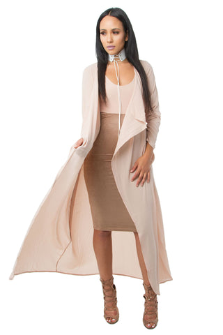 THE MYSTYLEMODE RUST CASCADING FRONT LONG TRENCH COAT