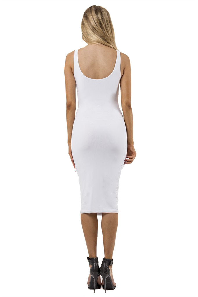 THE MYSTYLEMODE IVORY ESSENTIAL DOUBLE LINED TANK MIDI DRESS