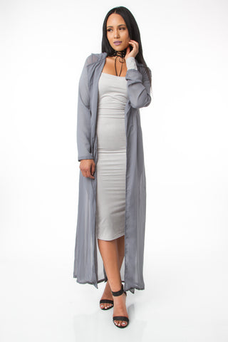 THE MYSTYLEMODE GRAY SUEDE CASCADING COLLAR COAT