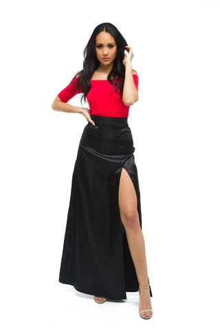 FINAL SALE-THE MYSTYLEMODE NAVY DOUBLE LINED STRETCH HIGH WAISTED MIDI SKIRT