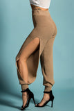 THE MYSTYLEMODE NUDE SIDE SLIT KNITTED PANTS