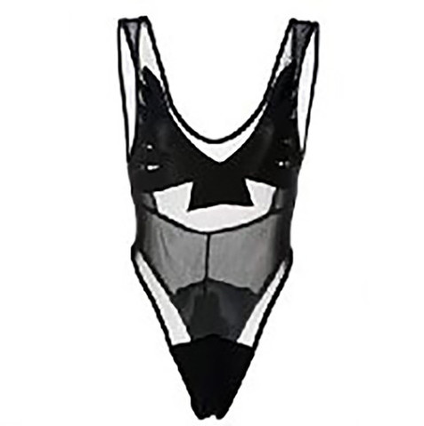 BLACK STYLISH ONE PIECE SEXY MESH PATCHWORK BACKLESS SWIMSUIT