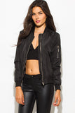 BLACK BANDED CROPPED WITH SILVER ZIPPER BOMBER JACKET