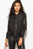 BLACK BANDED CROPPED WITH SILVER ZIPPER BOMBER JACKET