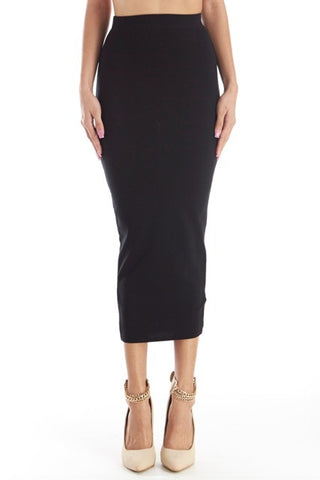 FINAL SALE-THE MYSTYLEMODE NAVY DOUBLE LINED STRETCH HIGH WAISTED MIDI SKIRT
