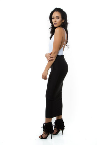 THE MYSTYLEMODE CHARCOAL V NECK LOW BACK DOUBLE LINED ESSENTIAL BODYSUIT