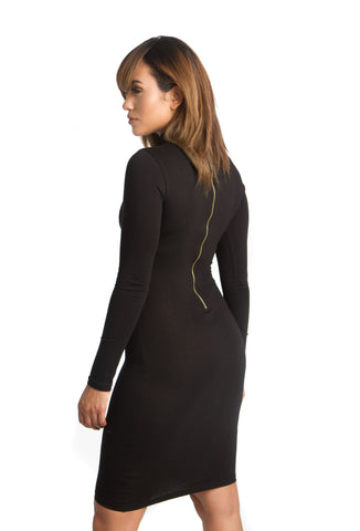 THE MYSTYLEMODE BLACK V NECK LOW BACK DOUBLE LINED ESSENTIAL MIDI DRESS