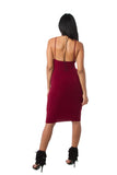 THE MYSTYLEMODE BURGUNDY V NECK LOW BACK DOUBLE LINED ESSENTIAL MIDI DRESS