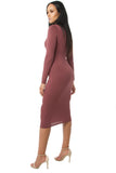 THE MYSTYLEMODE BURNT TOFFEE DOUBLE LINED LONG SLEEVE FUNNEL NECK MIDI DRESS