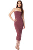 THE MYSTYLEMODE MAROON DOUBLE LINED STRAPLESS MIDI DRESS