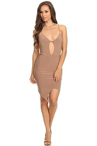 THE MYSTYLEMODE NUDE SUEDE DOUBLE LINED TURTLENECK MIDI DRESS