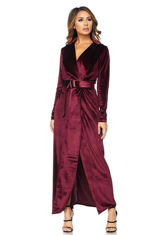 THE MYSTYLEMODE BURGUNDY V NECK LOW BACK DOUBLE LINED ESSENTIAL MIDI DRESS