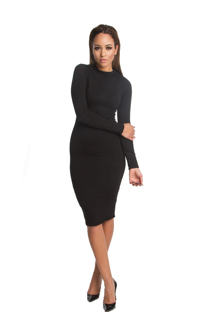 THE MYSTYLEMODE BLACK ESSENTIAL VENEZIA DOUBLE LINED TANK MIDI DRESS main image 0