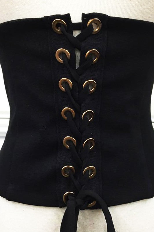 THE MYSTYLEMODE BLACK CORSET BELT WITH GOLD DETAIL