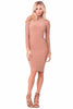 THE MYSTYLEMODE NUDE ESSENTIAL DOUBLE LINED MOCK NECK MIDI DRESS