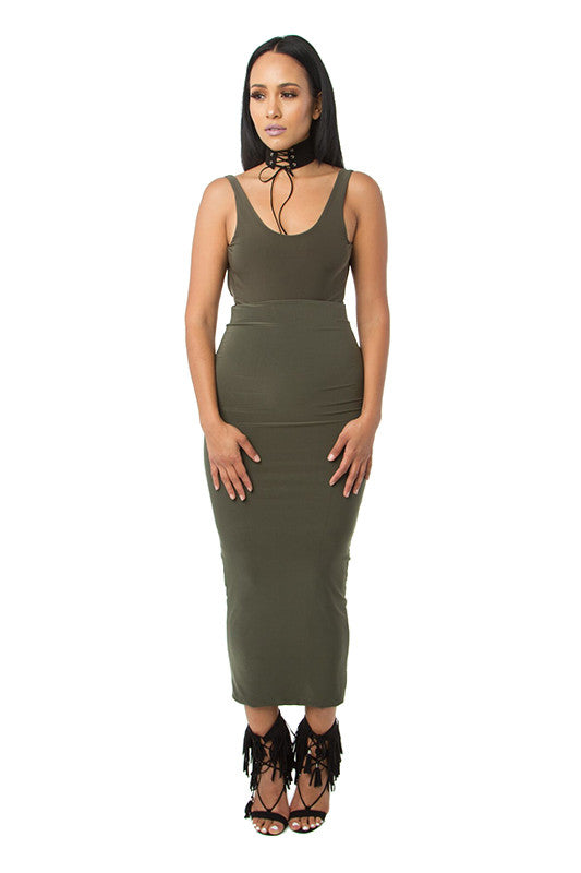 THE MYSTYLEMODE OLIVE TANK LOW BACK ESSENTIAL BODYSUIT