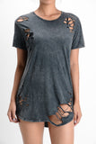 CHARCOAL MINERAL WASHED DESTROYED TUNIC DRESS