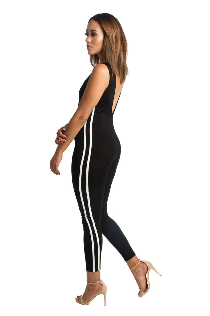 THE MYSTYLEMODE BLACK WITH WHITE STRIPES JUMPSUIT